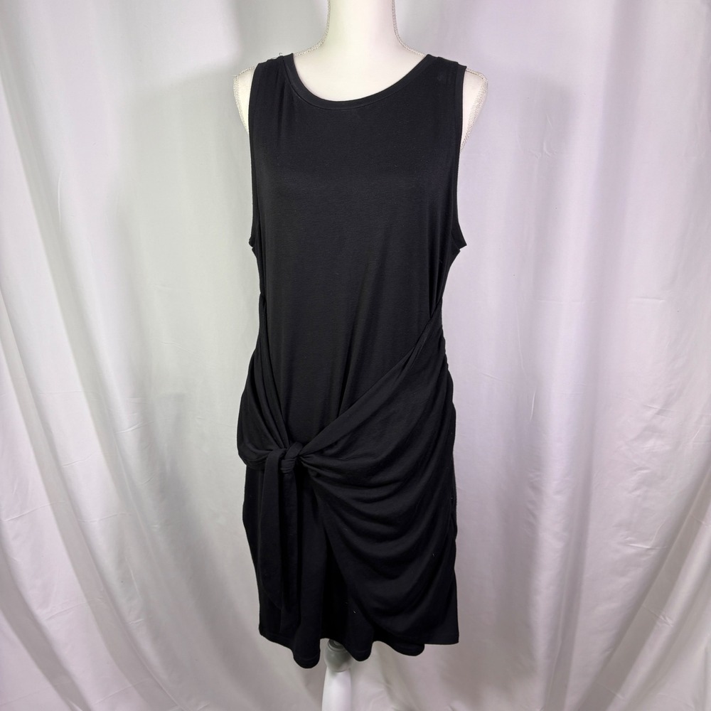Lillusory Sleeveless Dress Women's XL Black Front Tie Knot Draped Casual Dress